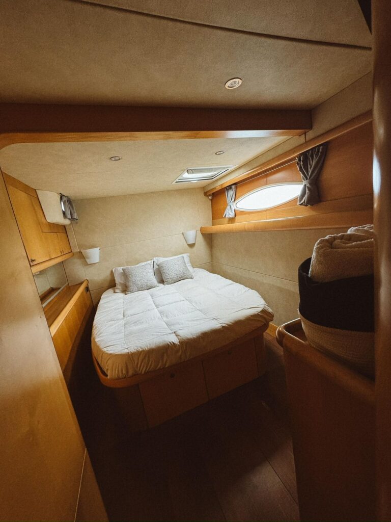 Luxury bedroom cabin on Tamarindo catamaran tour